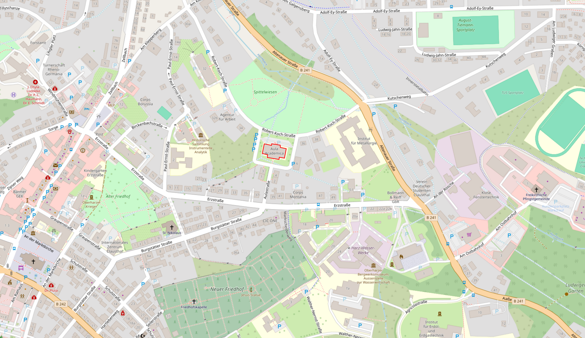 Map showing Aula Academica of Clausthal University of Technology